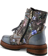 L'ARTISTE All The Way Floral Embossed Leather Combat Booties