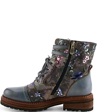 L'ARTISTE All The Way Floral Embossed Leather Combat Booties