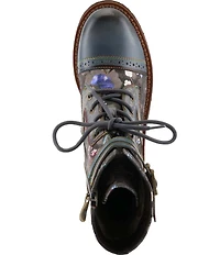 L'ARTISTE All The Way Floral Embossed Leather Combat Booties