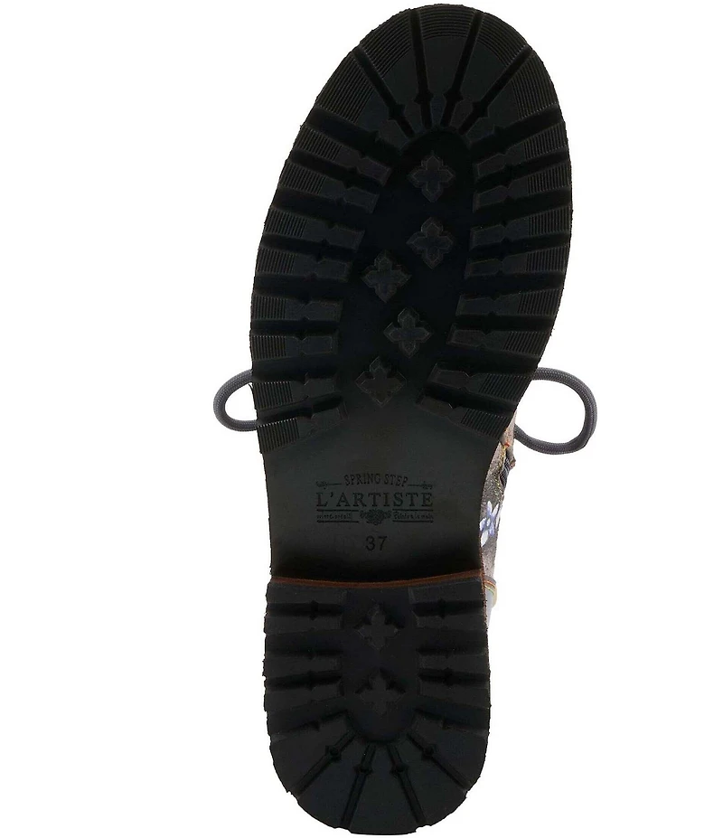 L'ARTISTE All The Way Floral Embossed Leather Combat Booties
