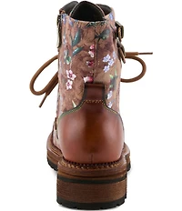 L'ARTISTE All The Way Floral Embossed Leather Combat Booties