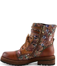 L'ARTISTE All The Way Floral Embossed Leather Combat Booties