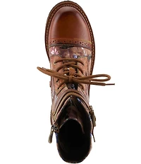 L'ARTISTE All The Way Floral Embossed Leather Combat Booties