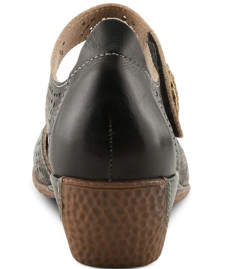 L'ARTISTE Americana Floral Perforated Leather Mary Jane Wedges