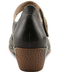 L'ARTISTE Americana Floral Perforated Leather Mary Jane Wedges