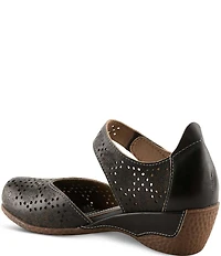 L'ARTISTE Americana Floral Perforated Leather Mary Jane Wedges