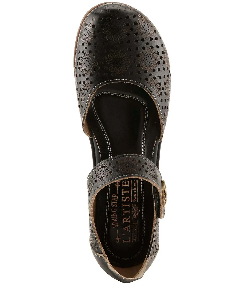 L'ARTISTE Americana Floral Perforated Leather Mary Jane Wedges