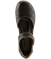 L'ARTISTE Americana Floral Perforated Leather Mary Jane Wedges