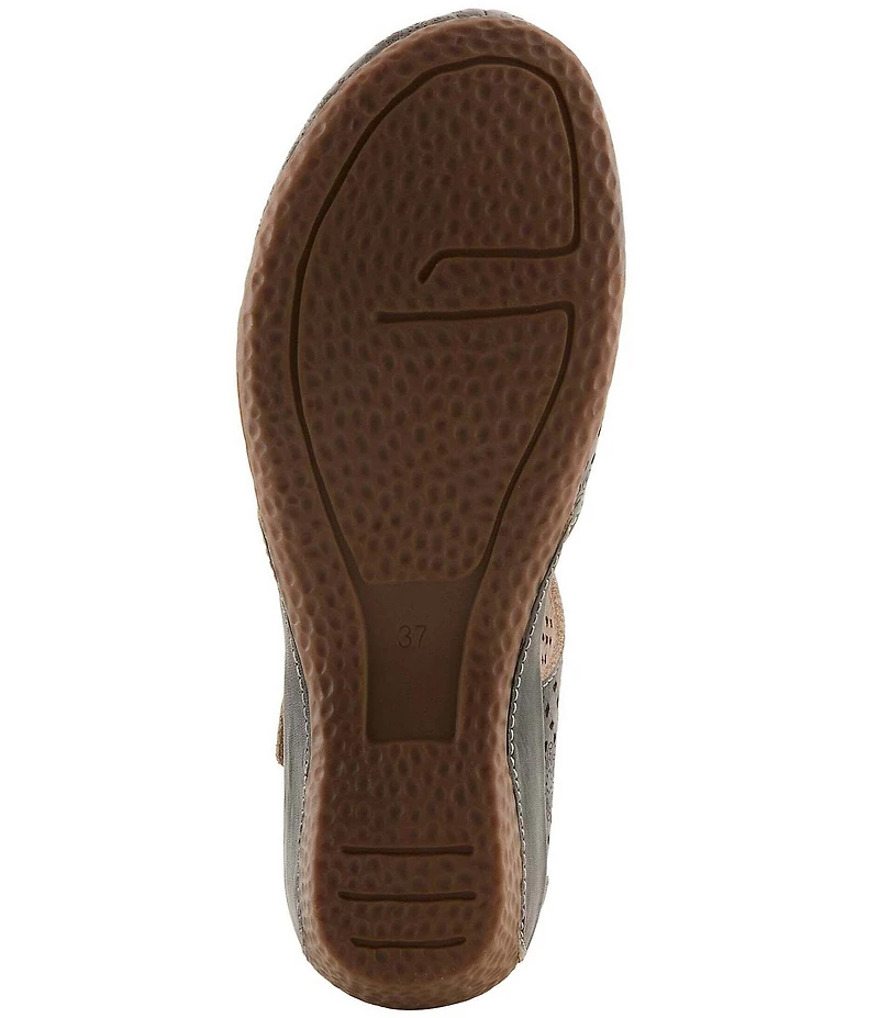 L'ARTISTE Americana Floral Perforated Leather Mary Jane Wedges