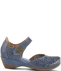 L'ARTISTE Americana Floral Perforated Leather Mary Jane Wedges
