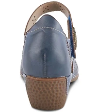 L'ARTISTE Americana Floral Perforated Leather Mary Jane Wedges