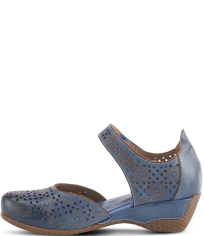 L'ARTISTE Americana Floral Perforated Leather Mary Jane Wedges