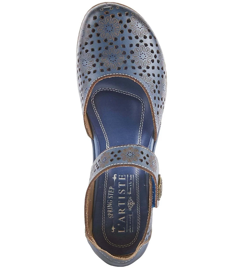 L'ARTISTE Americana Floral Perforated Leather Mary Jane Wedges