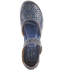 L'ARTISTE Americana Floral Perforated Leather Mary Jane Wedges