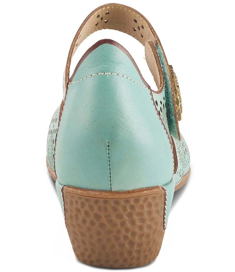 L'ARTISTE Americana Floral Perforated Leather Mary Jane Wedges