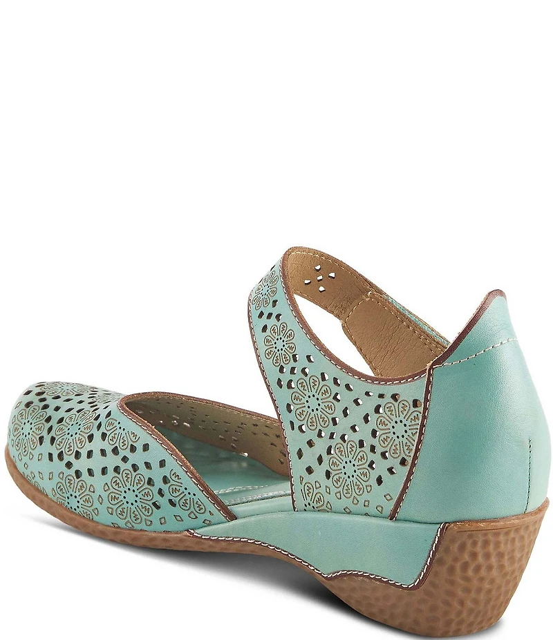 L'ARTISTE Americana Floral Perforated Leather Mary Jane Wedges
