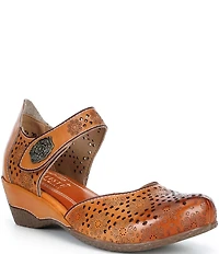 L'ARTISTE Americana Floral Perforated Leather Mary Jane Wedges