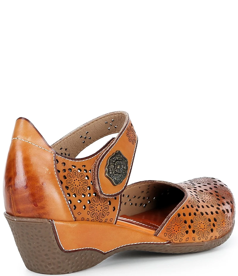 L'ARTISTE Americana Floral Perforated Leather Mary Jane Wedges