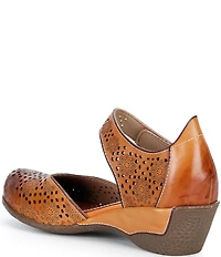 L'ARTISTE Americana Floral Perforated Leather Mary Jane Wedges