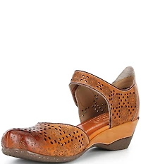 L'ARTISTE Americana Floral Perforated Leather Mary Jane Wedges