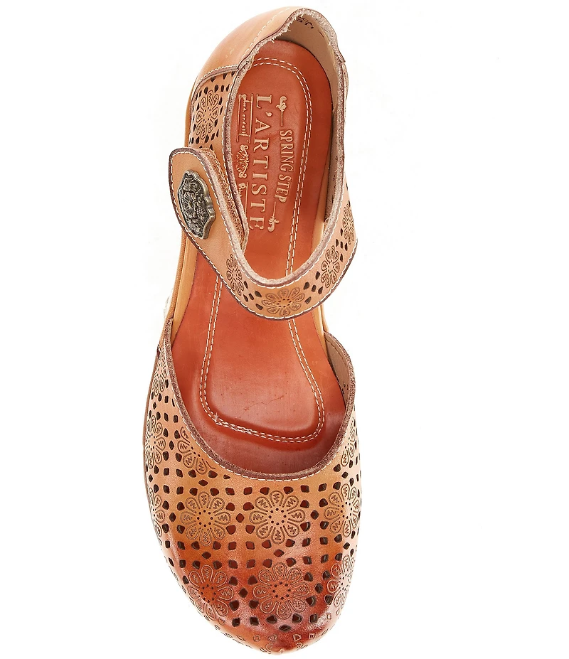 L'ARTISTE Americana Floral Perforated Leather Mary Jane Wedges
