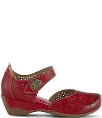 L'ARTISTE Americana Floral Perforated Leather Mary Jane Wedges