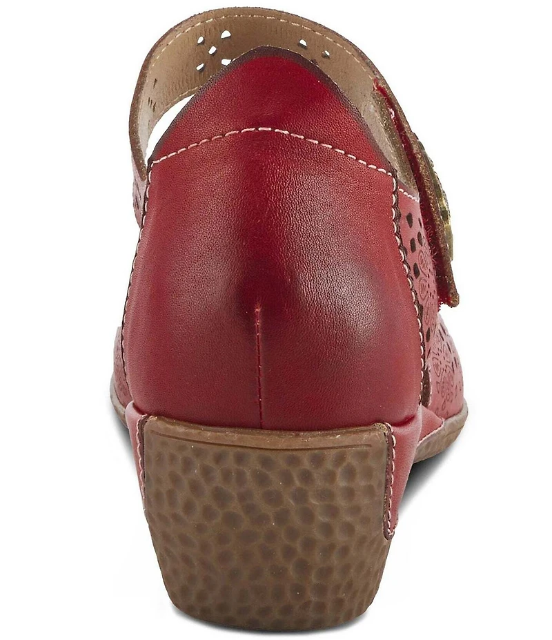 L'ARTISTE Americana Floral Perforated Leather Mary Jane Wedges