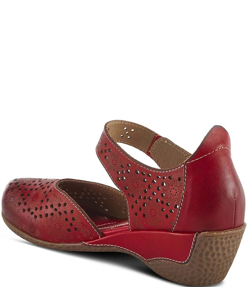 L'ARTISTE Americana Floral Perforated Leather Mary Jane Wedges