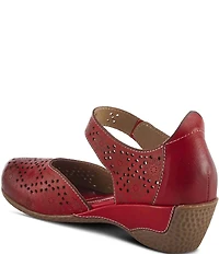 L'ARTISTE Americana Floral Perforated Leather Mary Jane Wedges