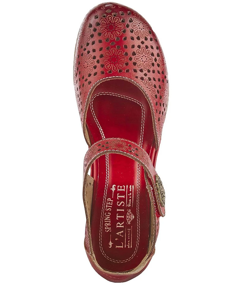 L'ARTISTE Americana Floral Perforated Leather Mary Jane Wedges