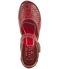 L'ARTISTE Americana Floral Perforated Leather Mary Jane Wedges