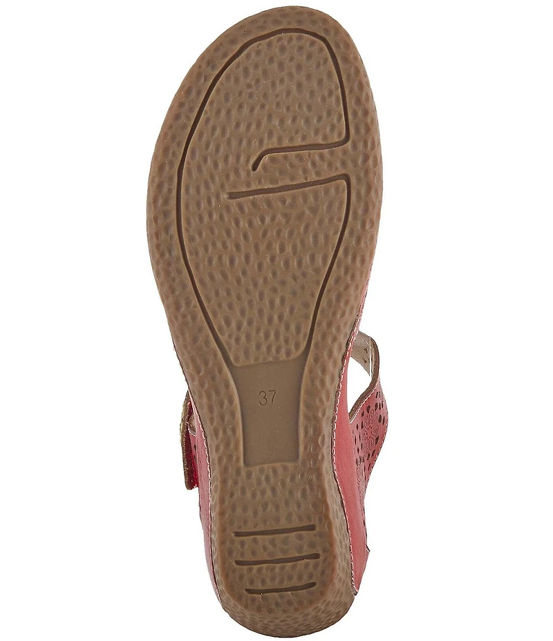 L'ARTISTE Americana Floral Perforated Leather Mary Jane Wedges