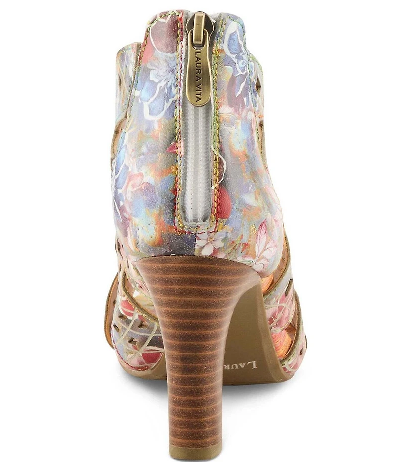 L'ARTISTE Amora-Fire Hand-Painted Rainbow Embossed Laser-Cut Leather Peep Toe Shooties