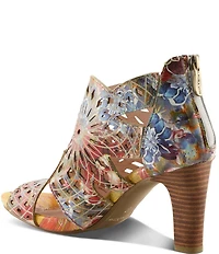L'ARTISTE Amora-Fire Hand-Painted Rainbow Embossed Laser-Cut Leather Peep Toe Shooties