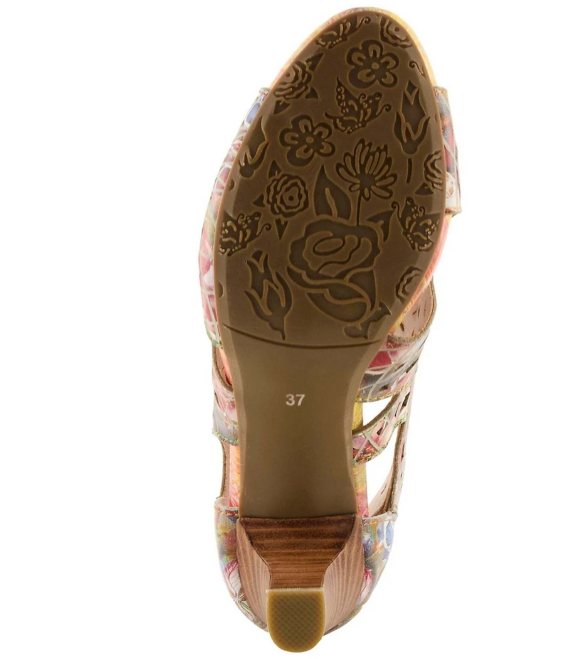 L'ARTISTE Amora-Fire Hand-Painted Rainbow Embossed Laser-Cut Leather Peep Toe Shooties
