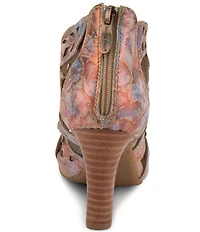 L'ARTISTE Amora Hand-Painted Embossed Laser-Cut Leather Peep Toe Shooties