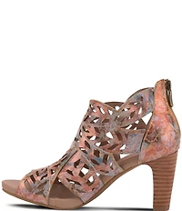 L'ARTISTE Amora Hand-Painted Embossed Laser-Cut Leather Peep Toe Shooties