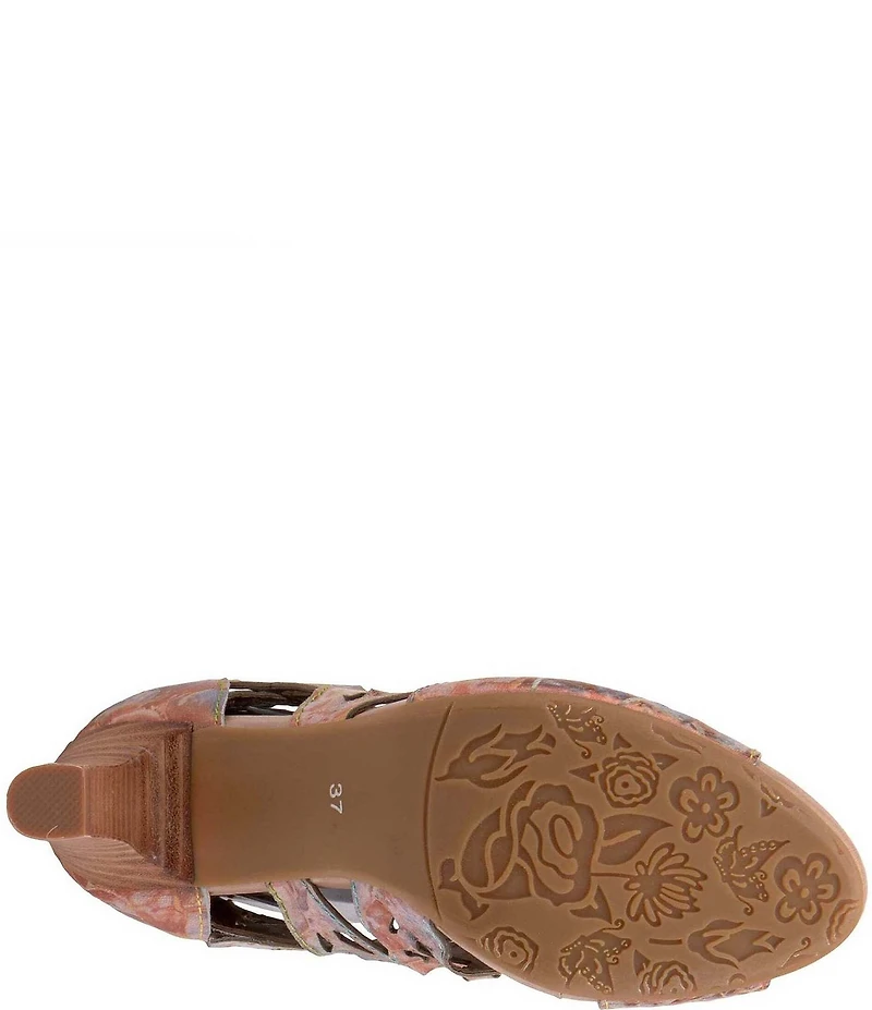 L'ARTISTE Amora Hand-Painted Embossed Laser-Cut Leather Peep Toe Shooties