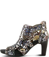 L'ARTISTE Amora Hand-Painted Embossed Laser-Cut Leather Peep Toe Shooties
