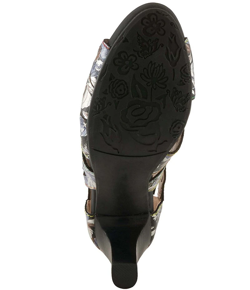 L'ARTISTE Amora Hand-Painted Embossed Laser-Cut Leather Peep Toe Shooties