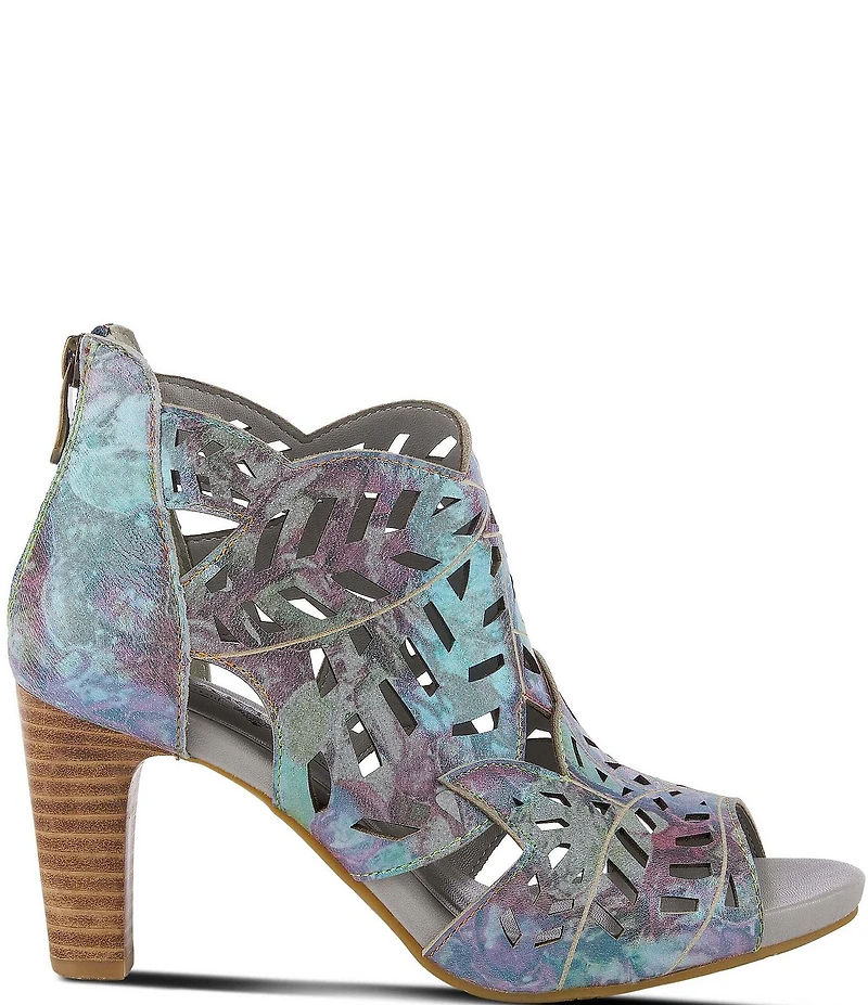 L'ARTISTE Amora Hand-Painted Embossed Laser-Cut Leather Peep Toe Shooties