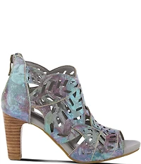L'ARTISTE Amora Hand-Painted Embossed Laser-Cut Leather Peep Toe Shooties