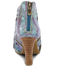 L'ARTISTE Amora Hand-Painted Embossed Laser-Cut Leather Peep Toe Shooties