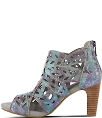 L'ARTISTE Amora Hand-Painted Embossed Laser-Cut Leather Peep Toe Shooties