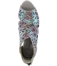 L'ARTISTE Amora Hand-Painted Embossed Laser-Cut Leather Peep Toe Shooties