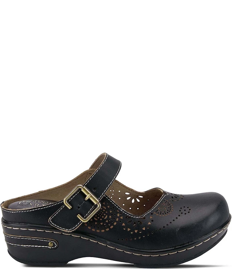 L'ARTISTE Aneria Laser Cut Leather Mary Jane Clogs