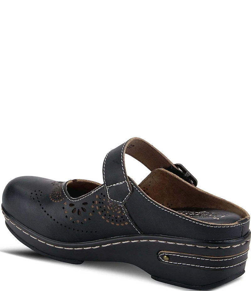 L'ARTISTE Aneria Laser Cut Leather Mary Jane Clogs