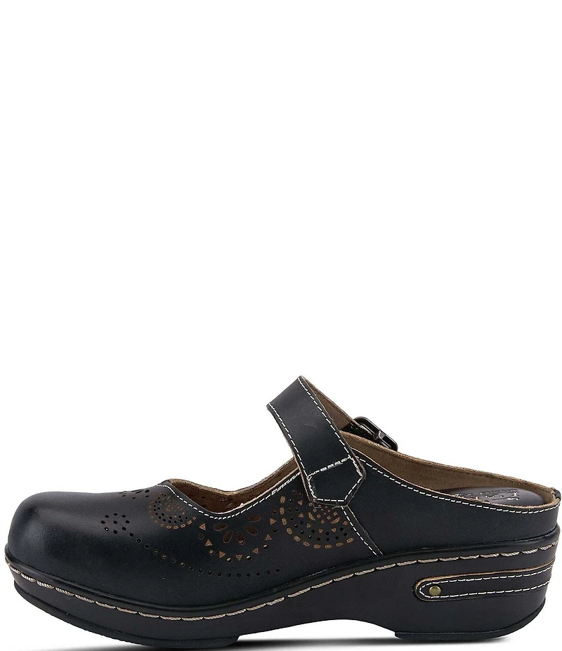 L'ARTISTE Aneria Laser Cut Leather Mary Jane Clogs