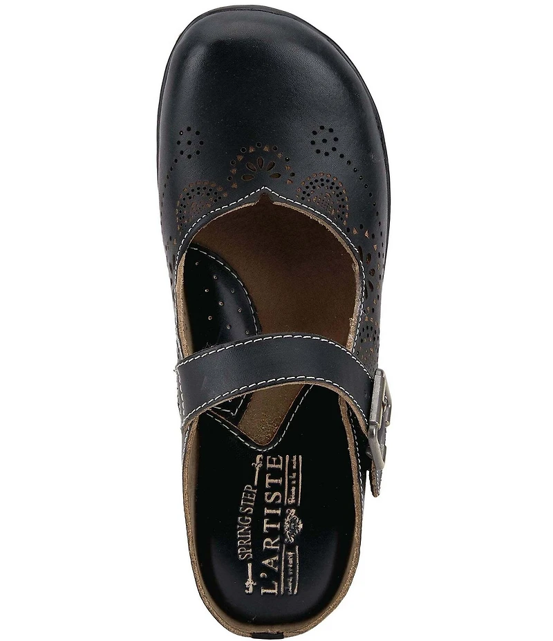 L'ARTISTE Aneria Laser Cut Leather Mary Jane Clogs