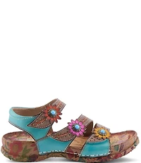 L'ARTISTE Anewtrio Leather Floral Applique Sandals